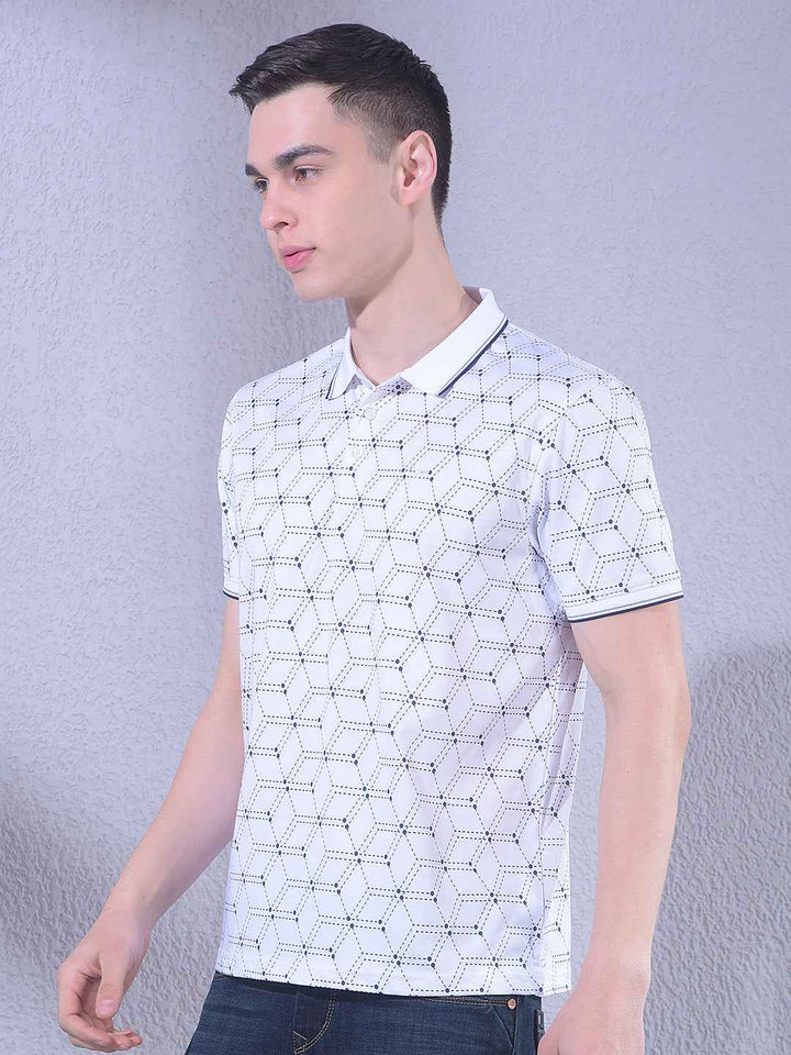White Printed Polo Neck T-Shirt
