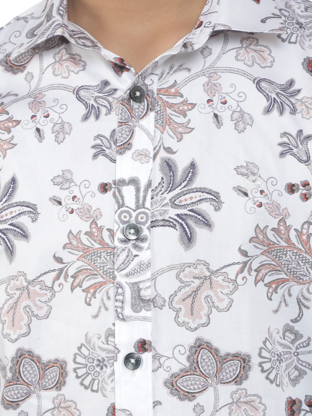 White 100% Cotton Floral Print Shirt