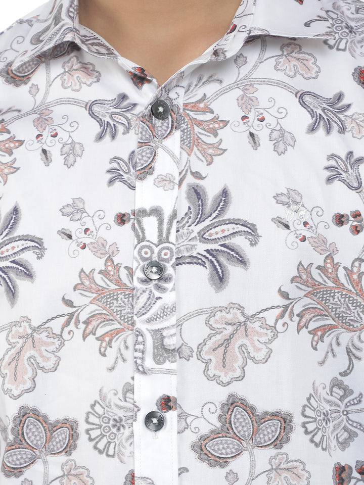 White 100% Cotton Floral Print Shirt