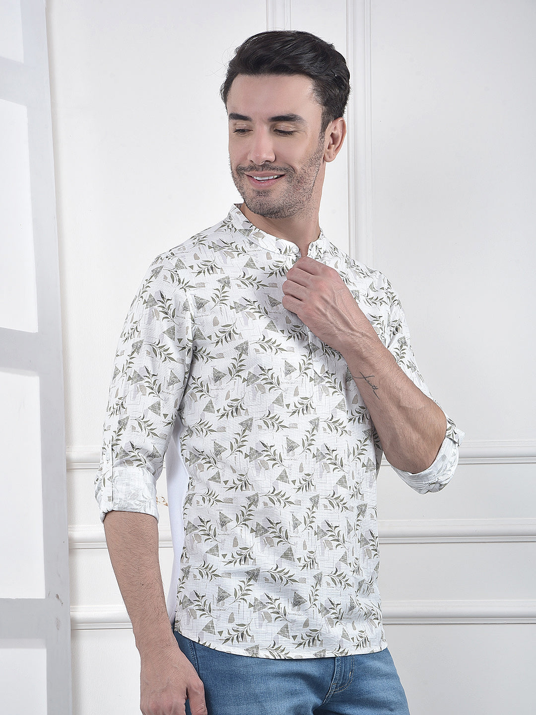Off White Floral Print Kurta