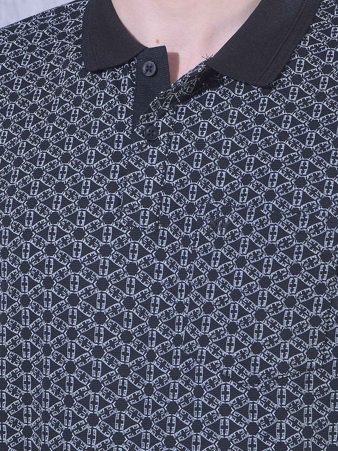Black Printed Polo Neck T-Shirt