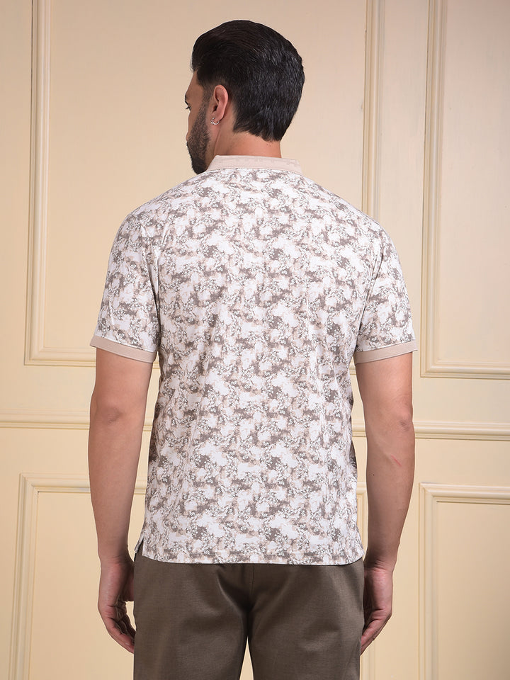 Brown Floral Print Polo Neck T-Shirt