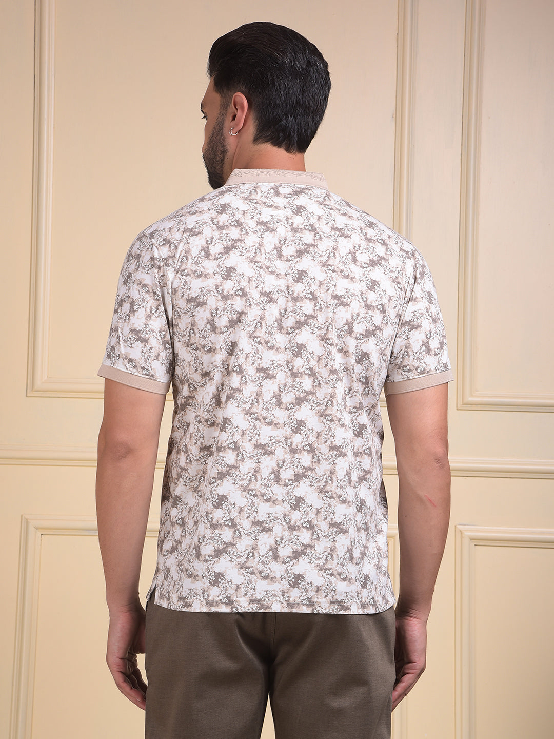 Brown Floral Print Polo Neck T-Shirt