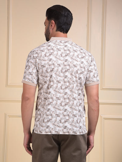 Brown Floral Print Polo Neck T-Shirt