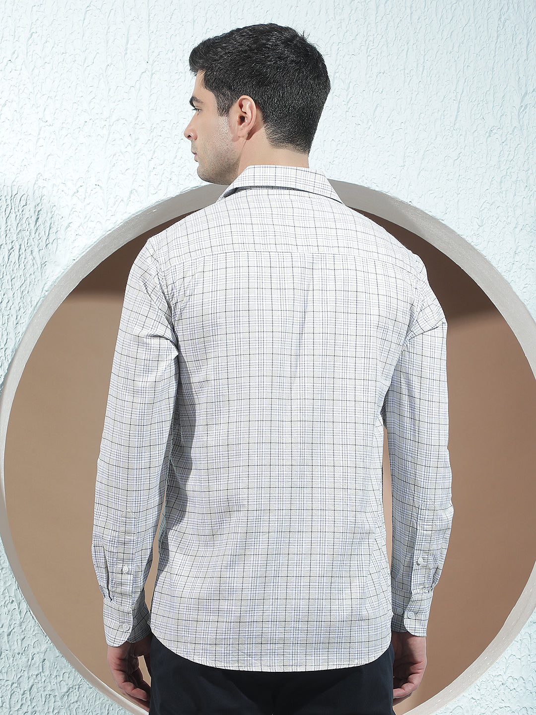 Beige 100% Cotton Checked Shirt