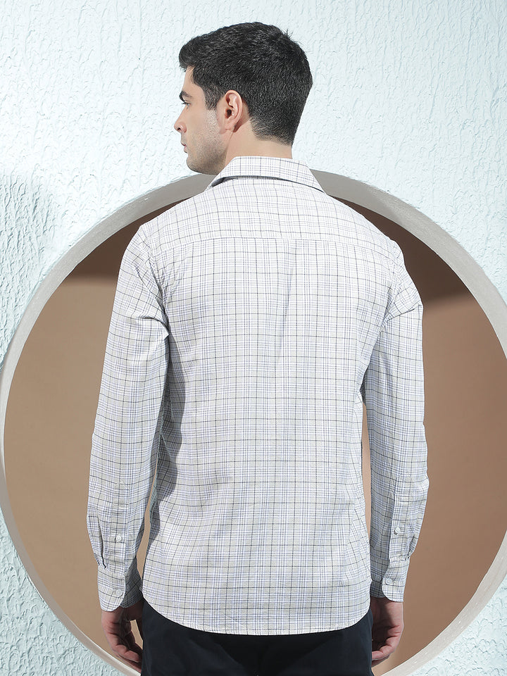 Beige 100% Cotton Checked Shirt