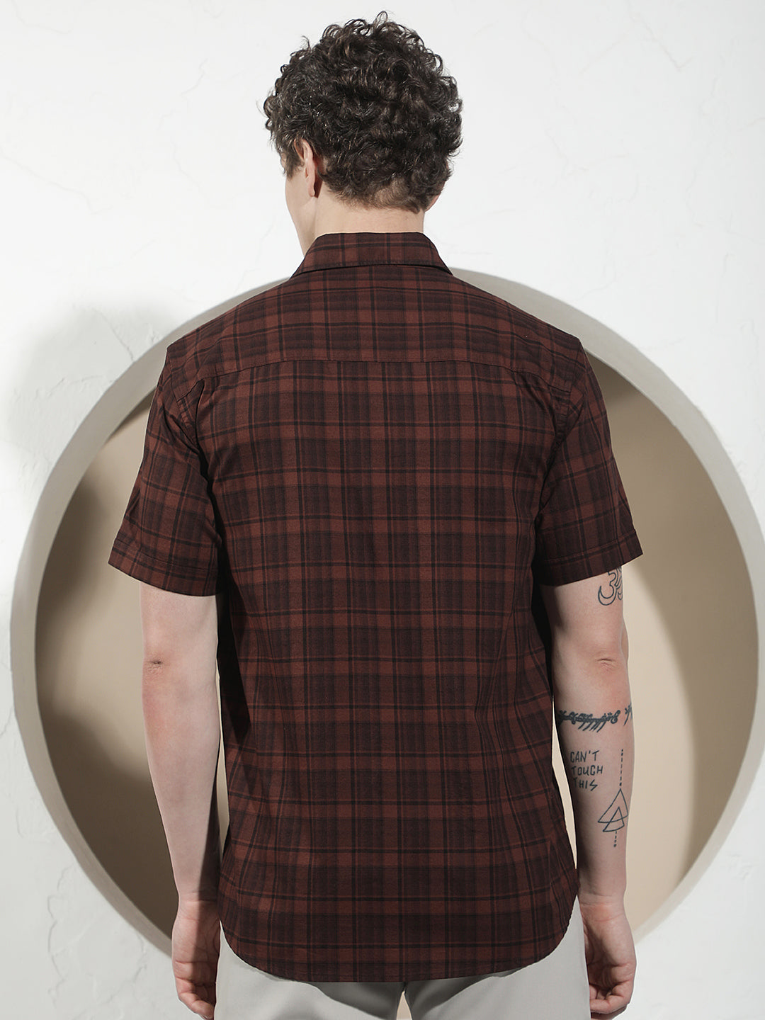 Brown Checked 100% Cotton Shirt