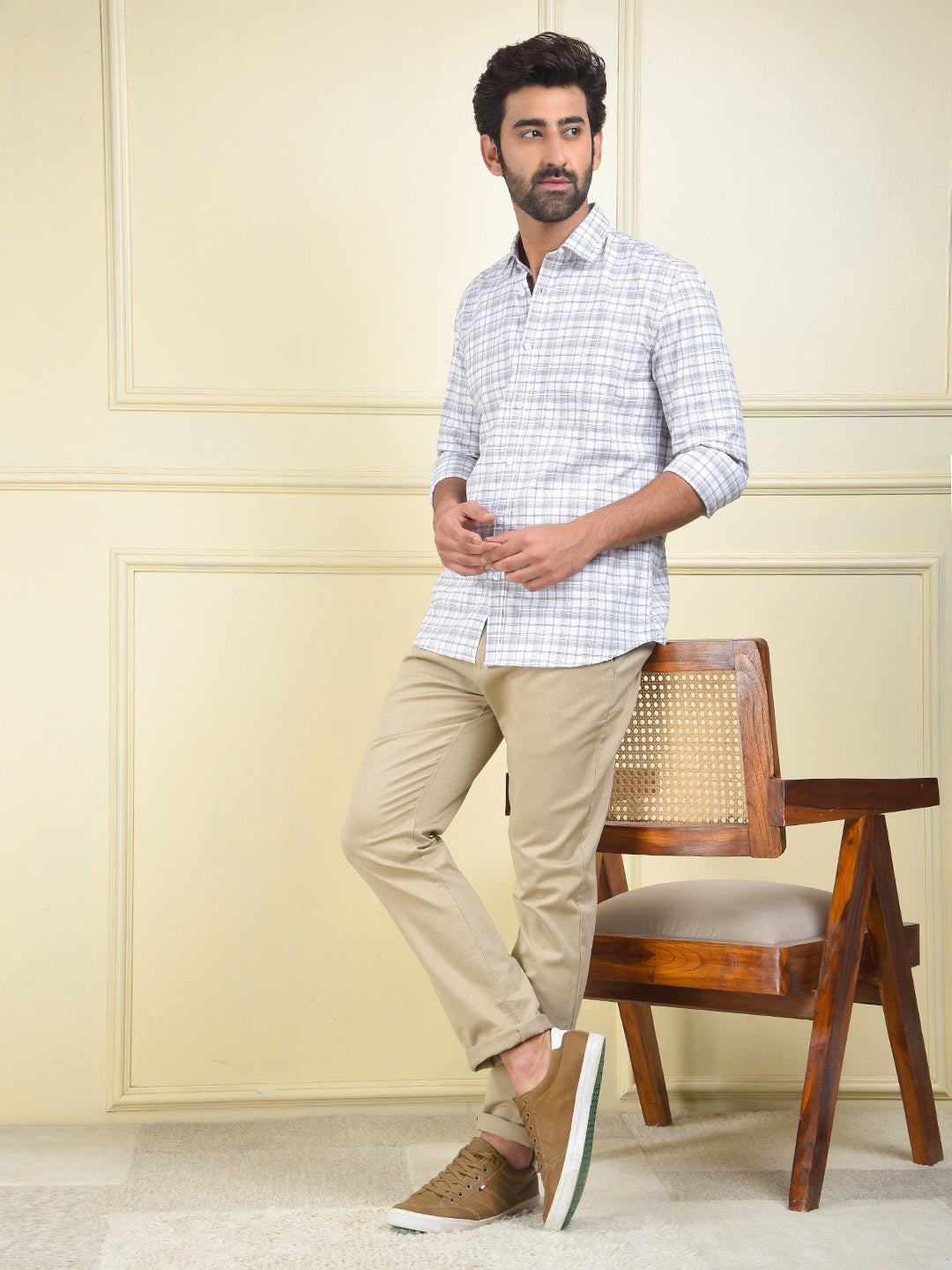 Grey Checked 100% Cotton Shirt