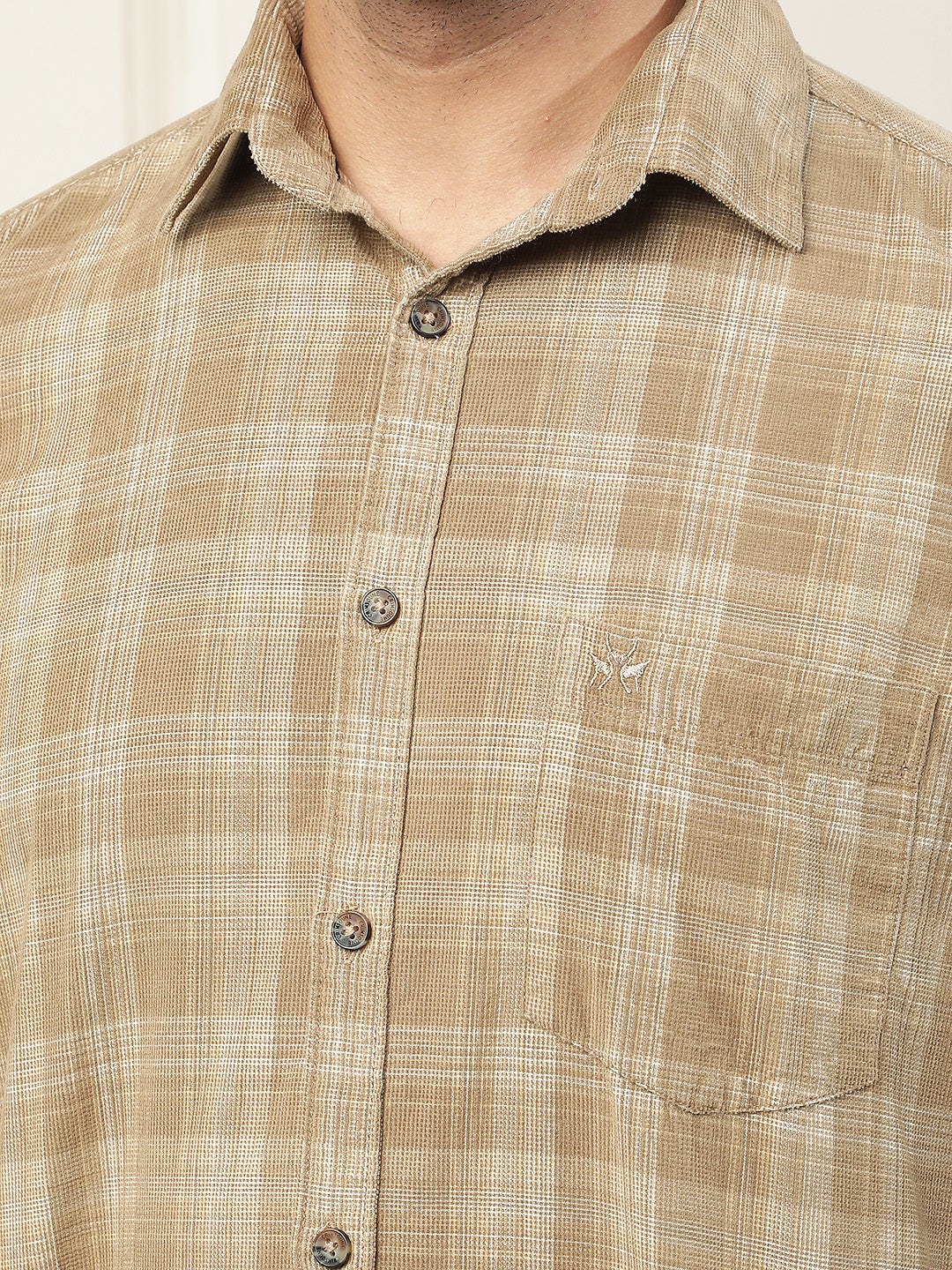 Brown Checked 100% Cotton Corduroy Shirt