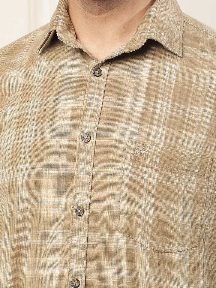 Brown Checked 100% Cotton Corduroy Shirt