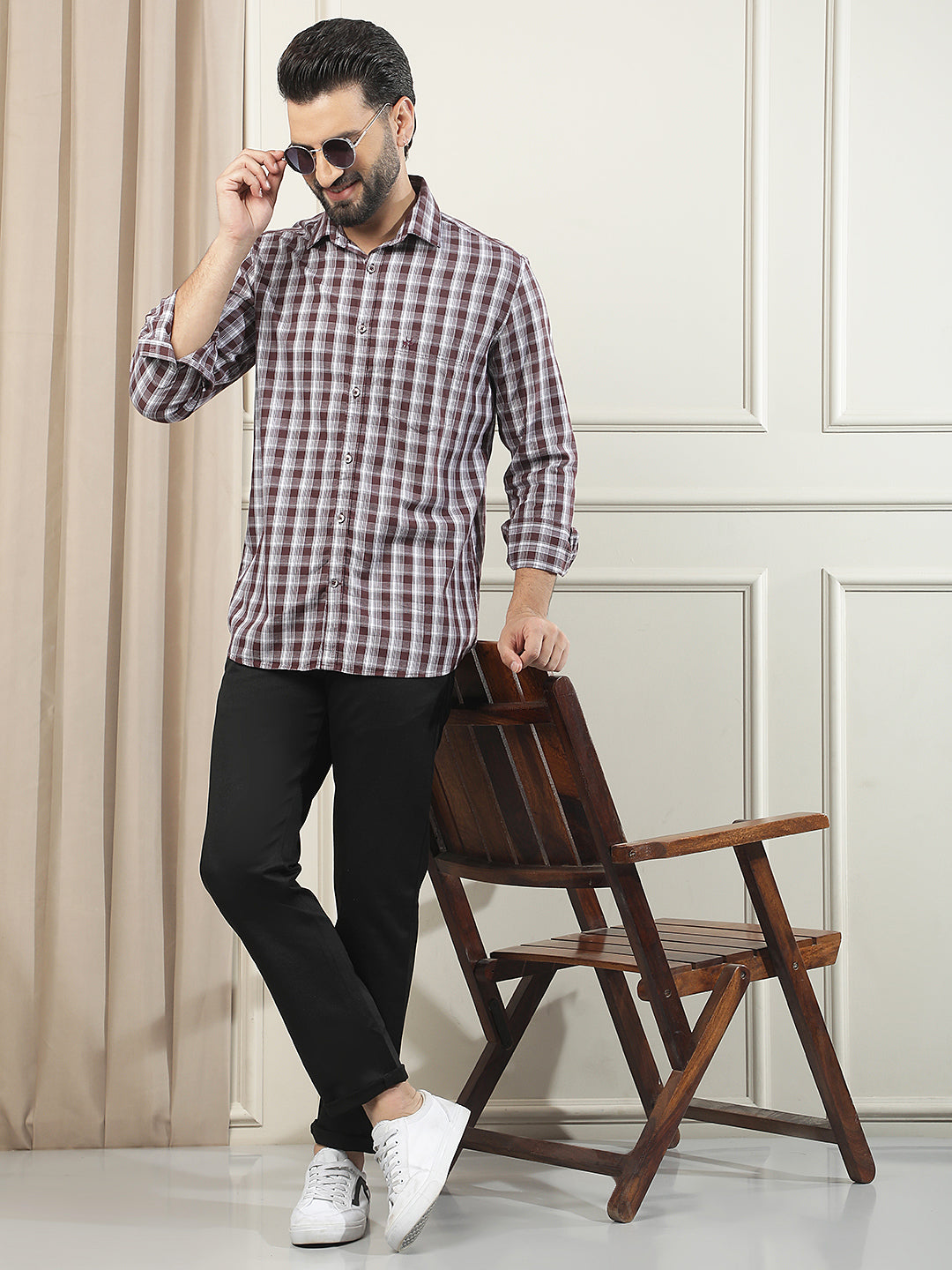 Purple Checked 100% Cotton Shirt