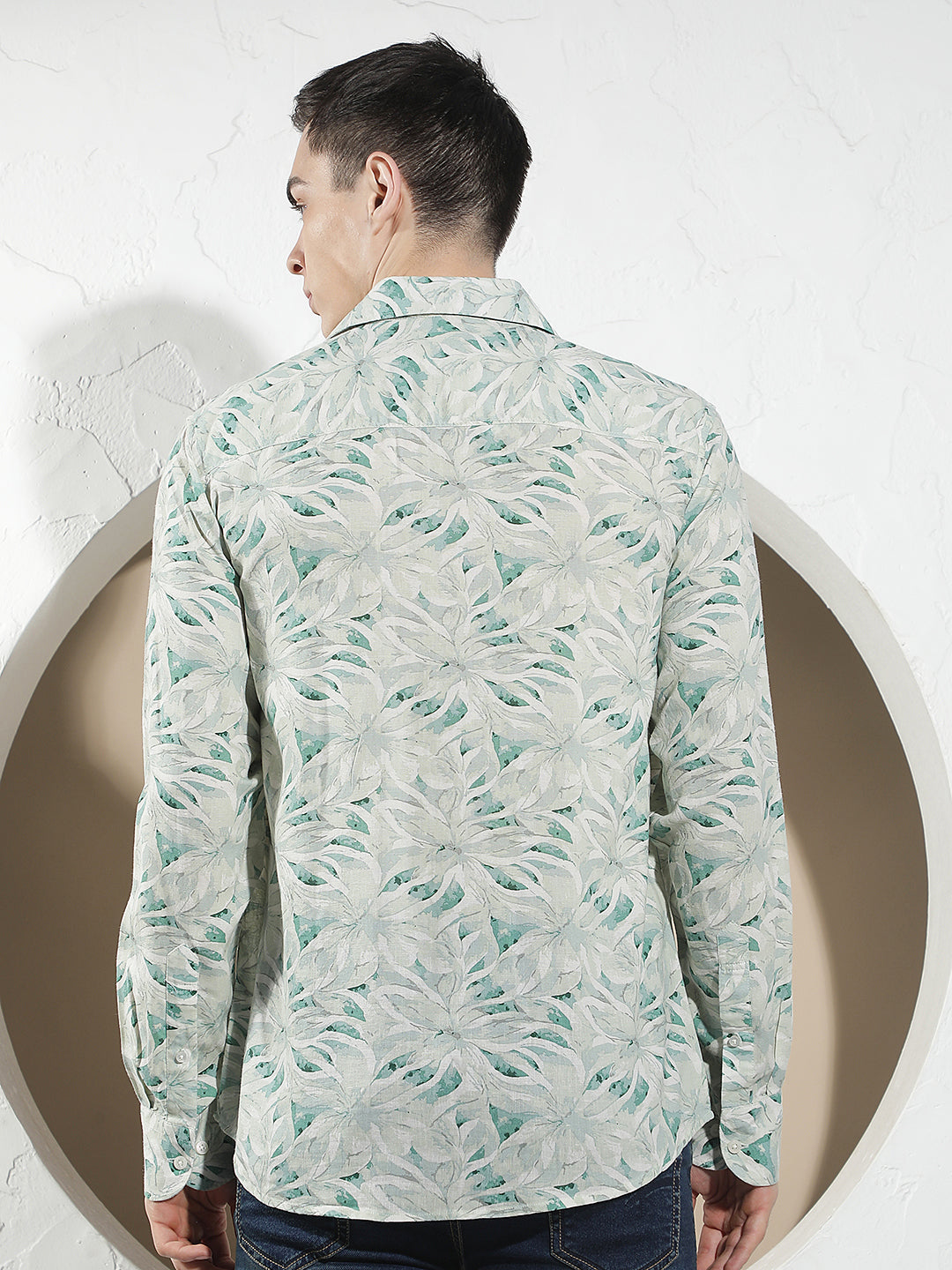 Green Floral Print Linen Shirt