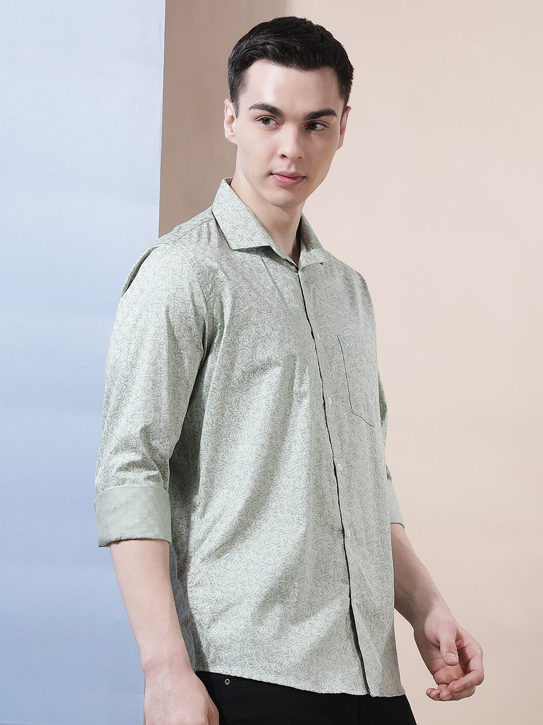 Green Floral Print 100% Cotton Shirt