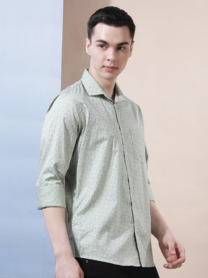 Green Floral Print 100% Cotton Shirt