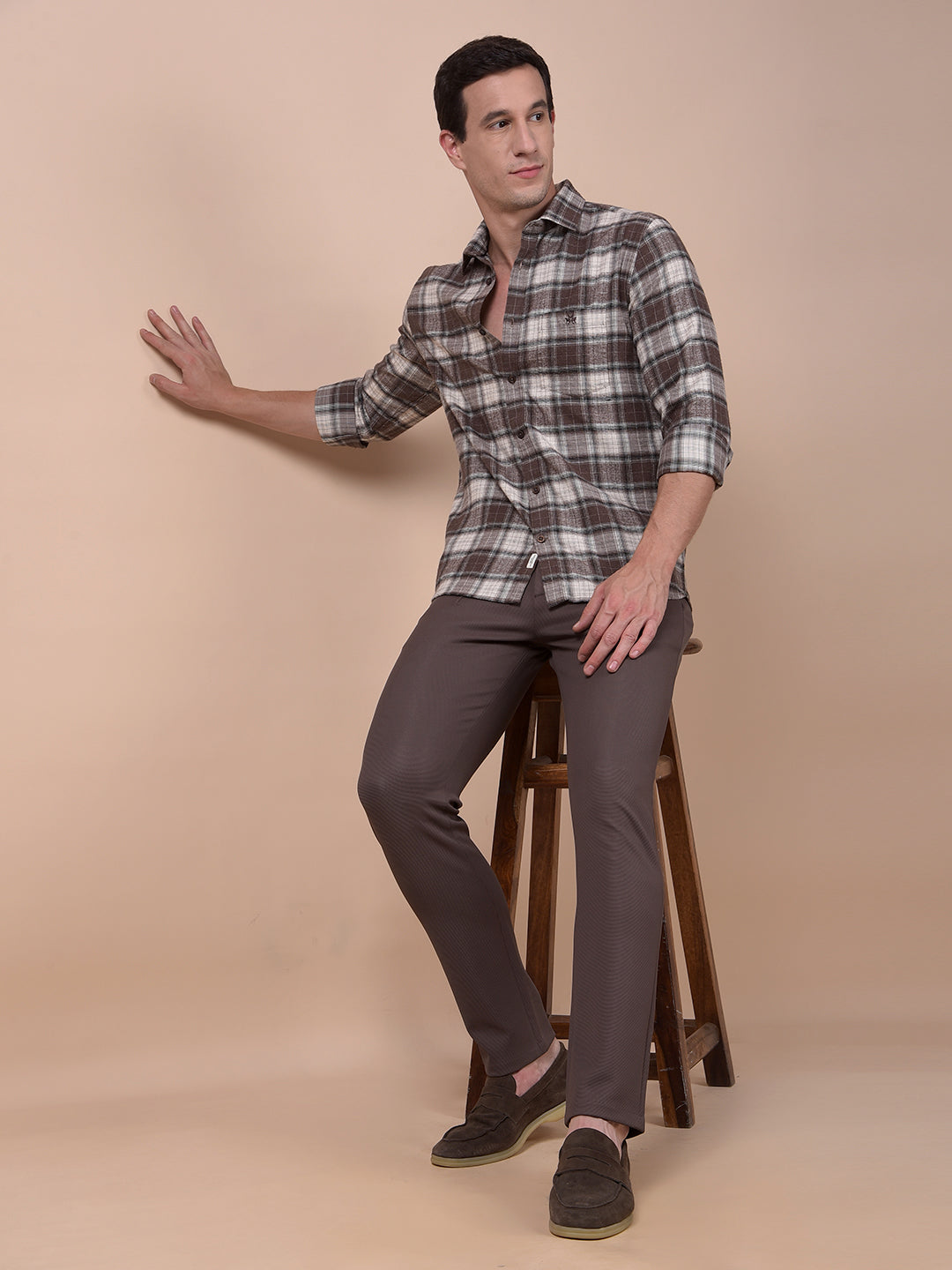 Brown Checked 100% Cotton Shirt