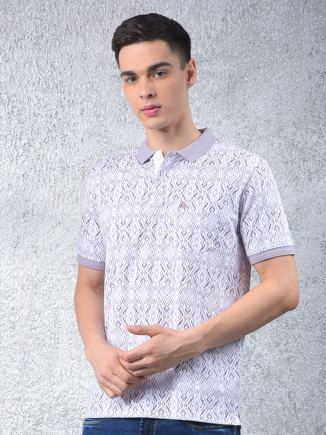 Pink Printed Polo Neck T-Shirt
