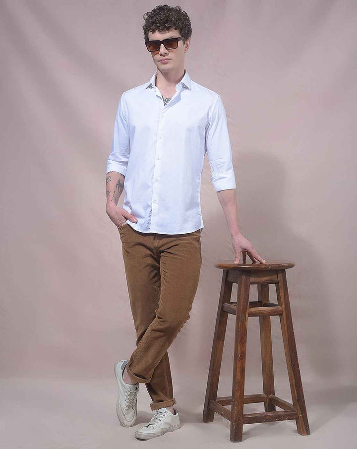 Rib Walnut Brown Corduroy Chinos Trousers