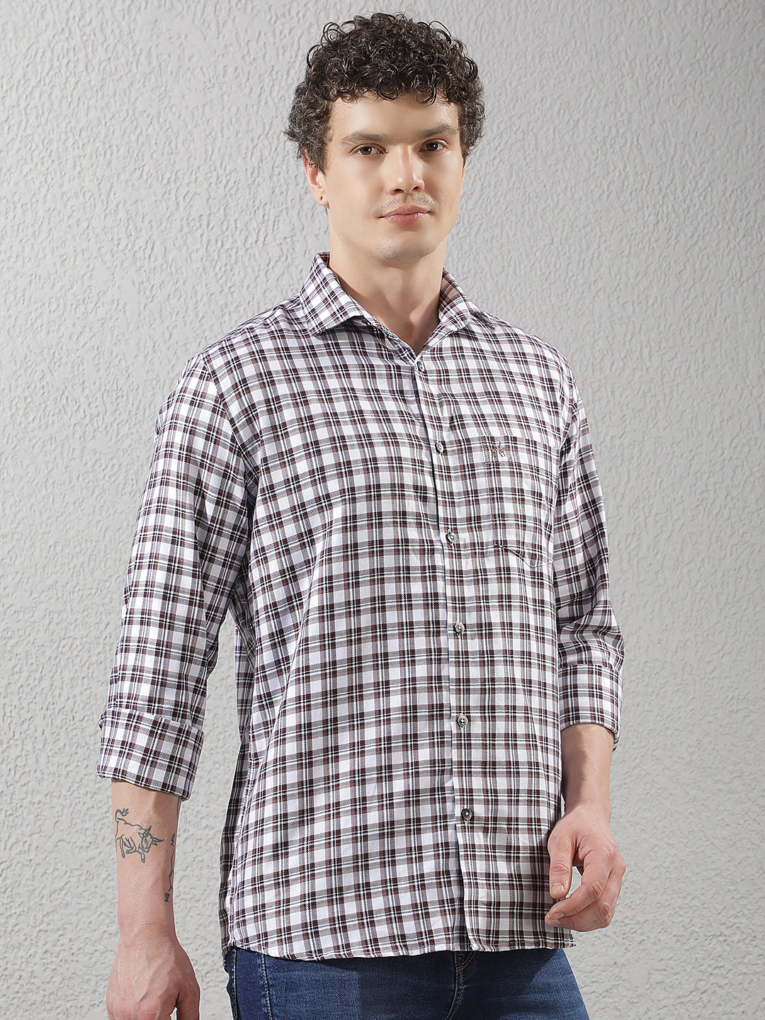Purple Checked 100% Cotton Shirt