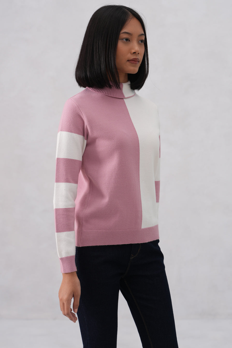 Pink Cream Color-Block Sweater