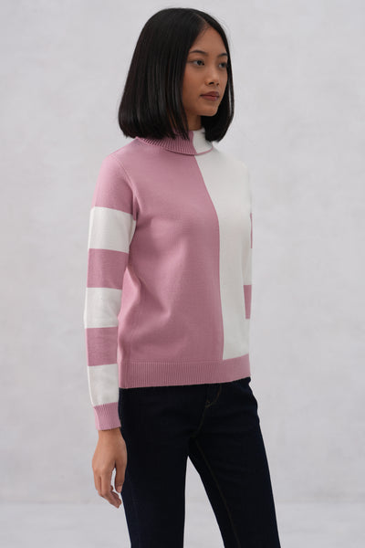 Pink Cream Color-Block Sweater