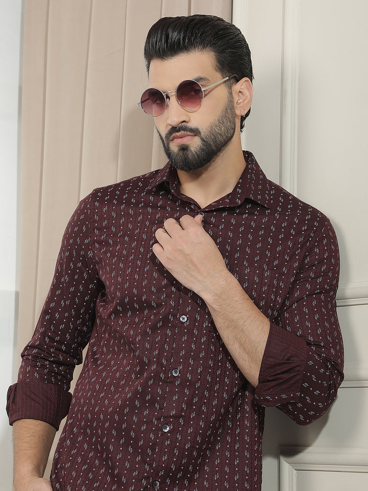 Luxe Crimson Maroon Printed Shirt