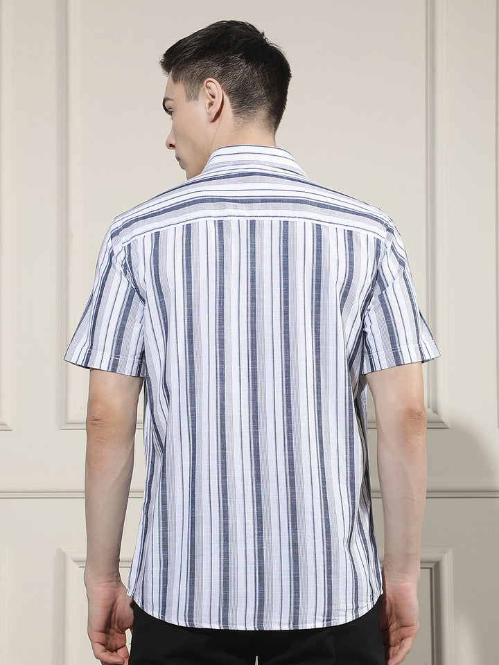 White Vertical Striped 100% Cotton Shirt