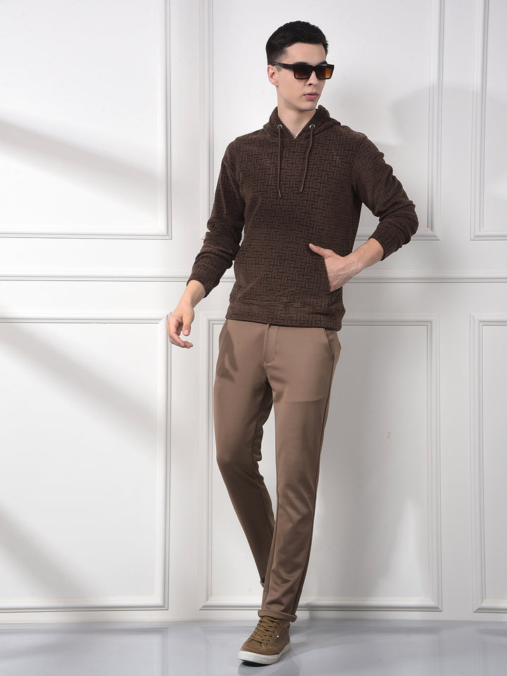 Brown Jacquard Hooded Neck Sweatshirt