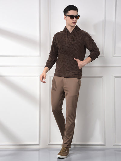 Brown Jacquard Hooded Neck Sweatshirt