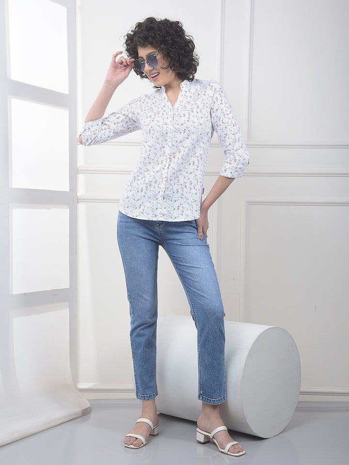 Pink Floral Print Linen Shirt