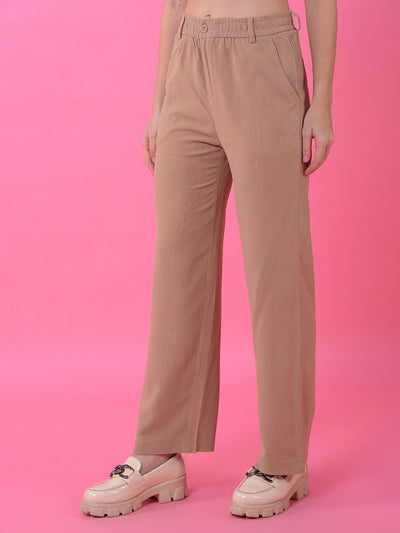 Beige Straight Linen Trousers