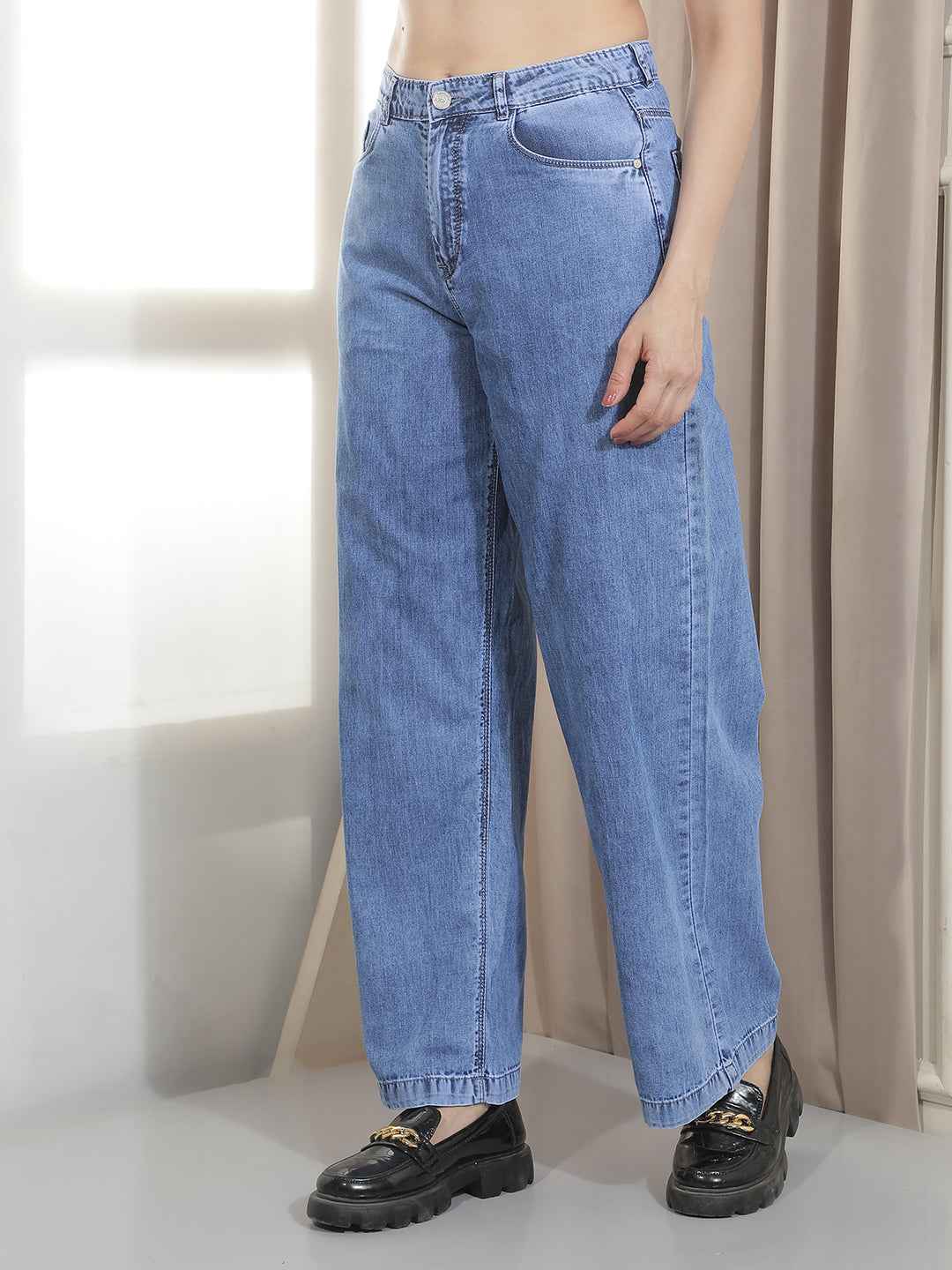 Blue 100% Cotton Loose Jeans