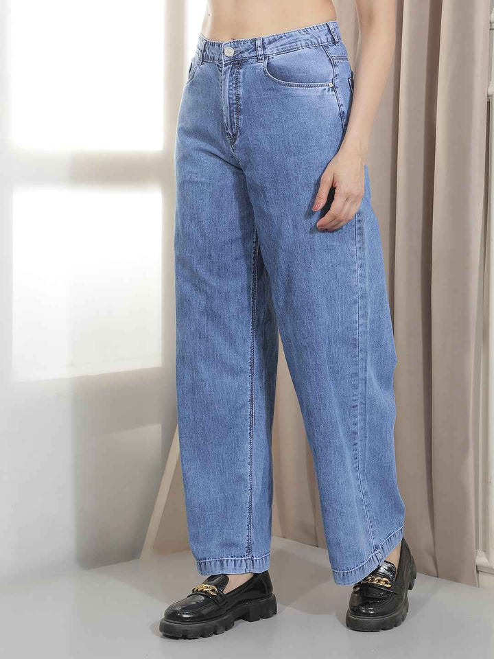 Blue 100% Cotton Loose Jeans