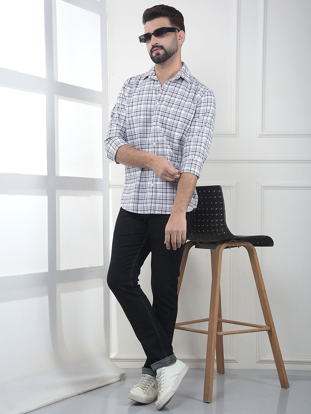 Wine Checked 100% Cotton Shirt