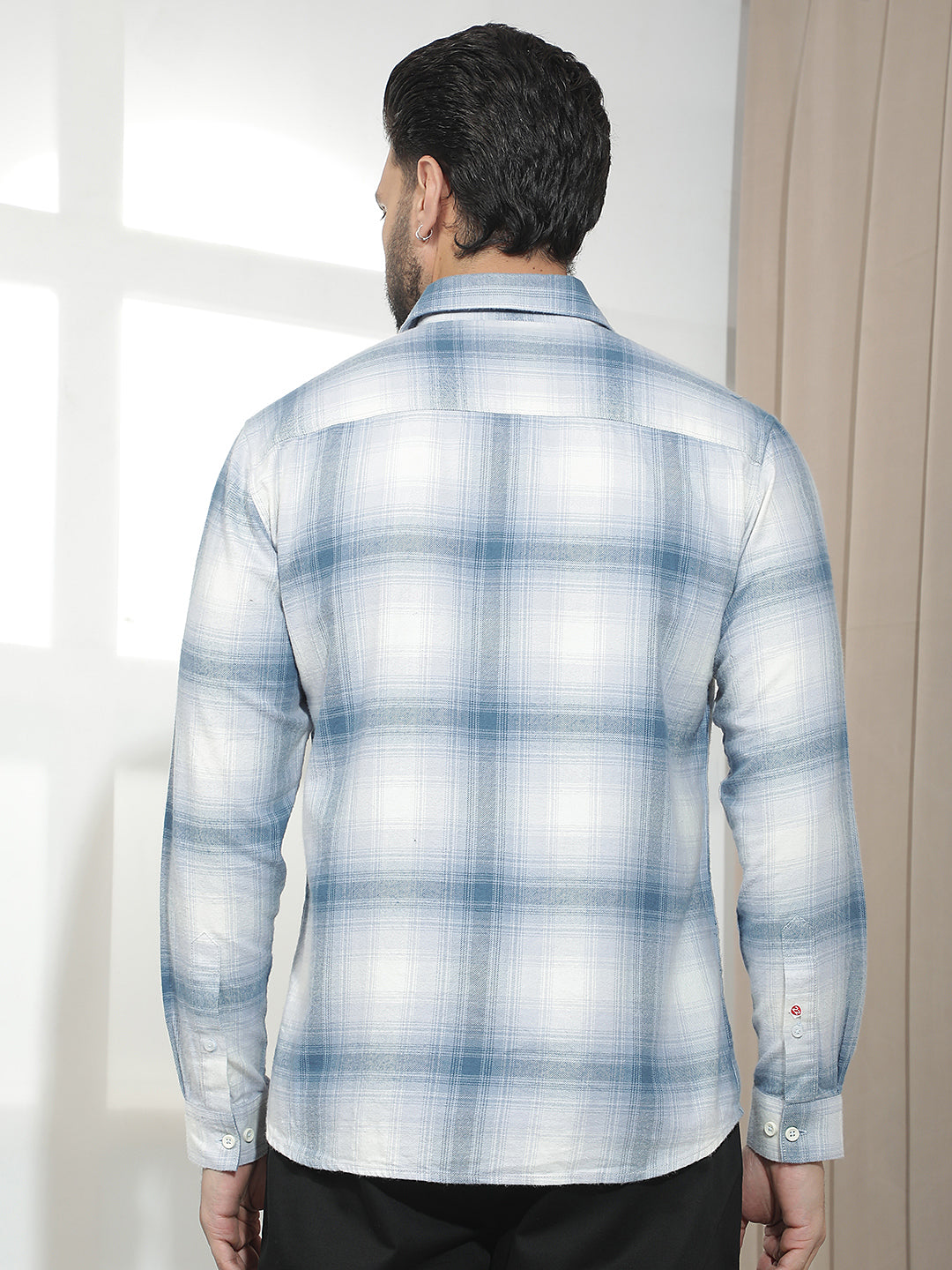 Blue Checked 100% Cotton Double Pocket Shirt