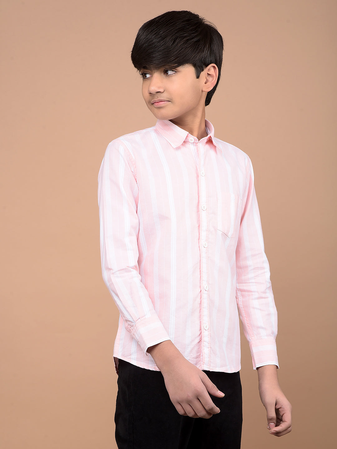 Pink Vertical Stripes 100% Cotton Shirt-Boys Shirts-Crimsoune Club