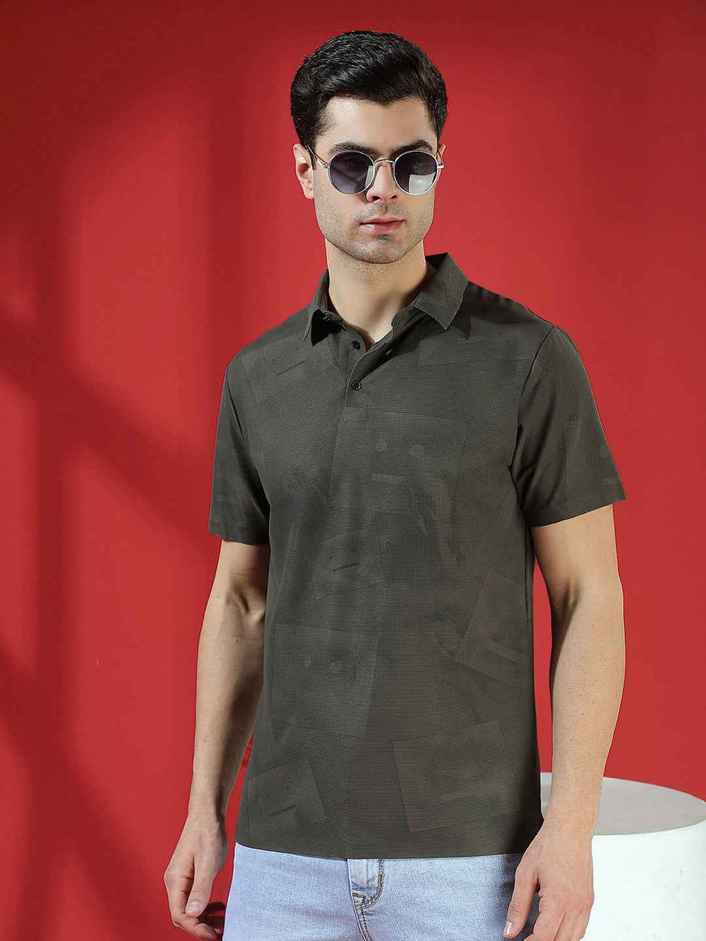 Olive Graphic Print Polo T-Shirt