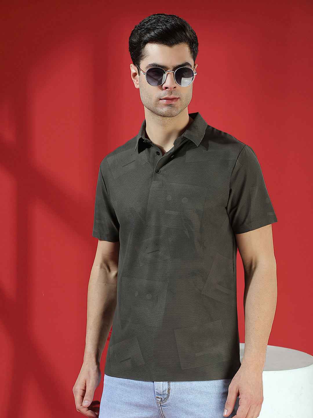Olive Graphic Print Polo T-Shirt