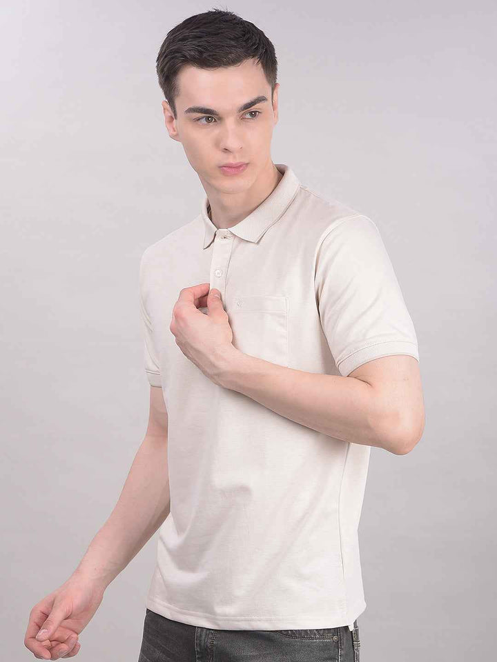Cream Polo Neck T-Shirt