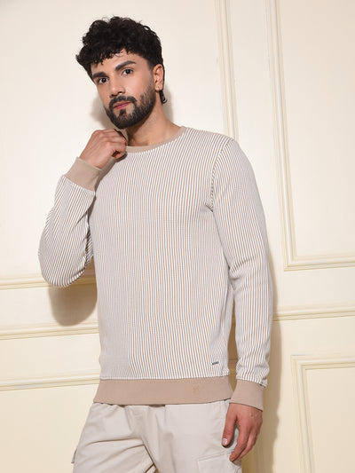 Beige Vertical Stripes Sweatshirt