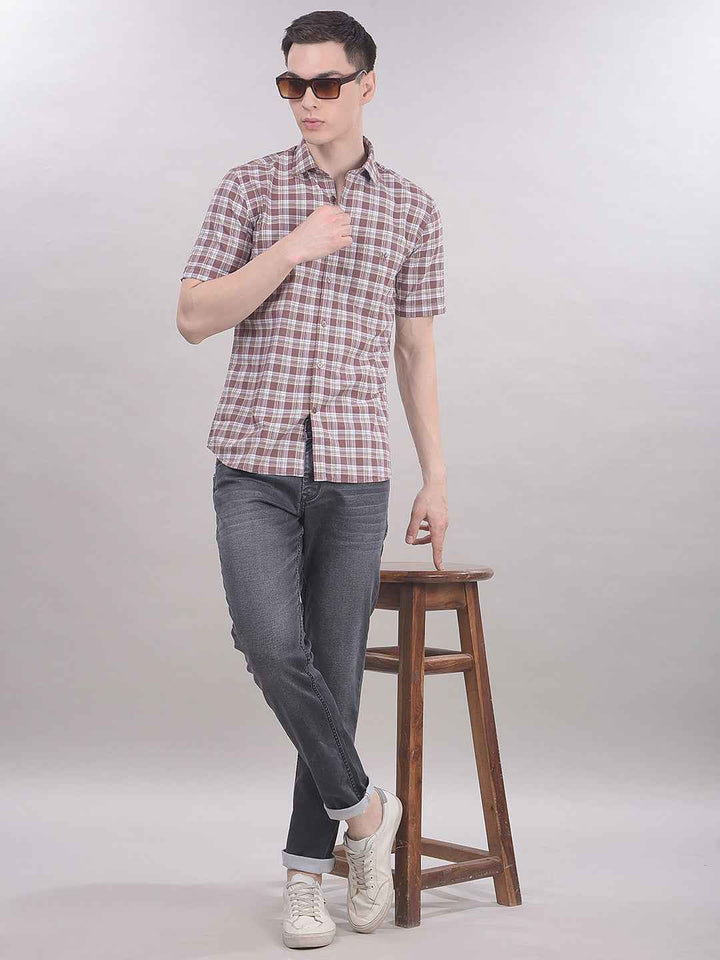 100% Cotton Brown Checked Shirt