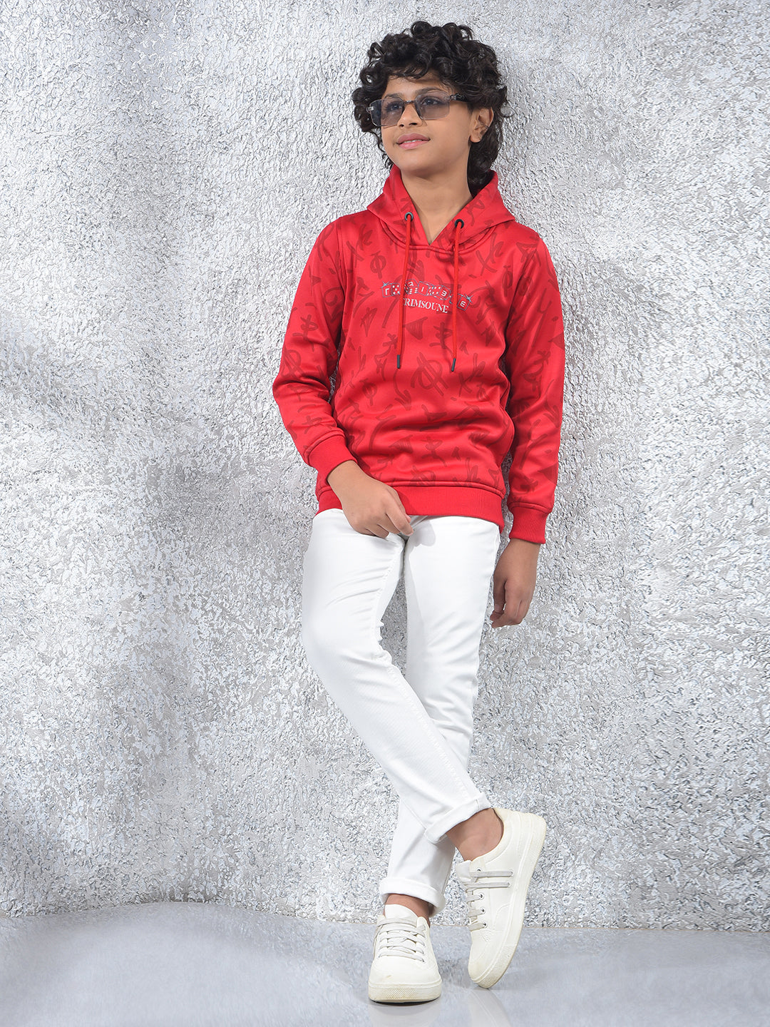 Red Printed Hooded Neck Sweatshirt