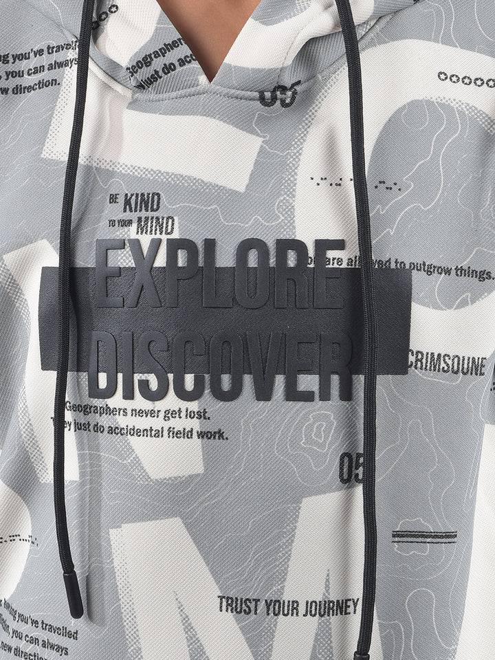 Grey Printed Hooded Neck Sweatshirt