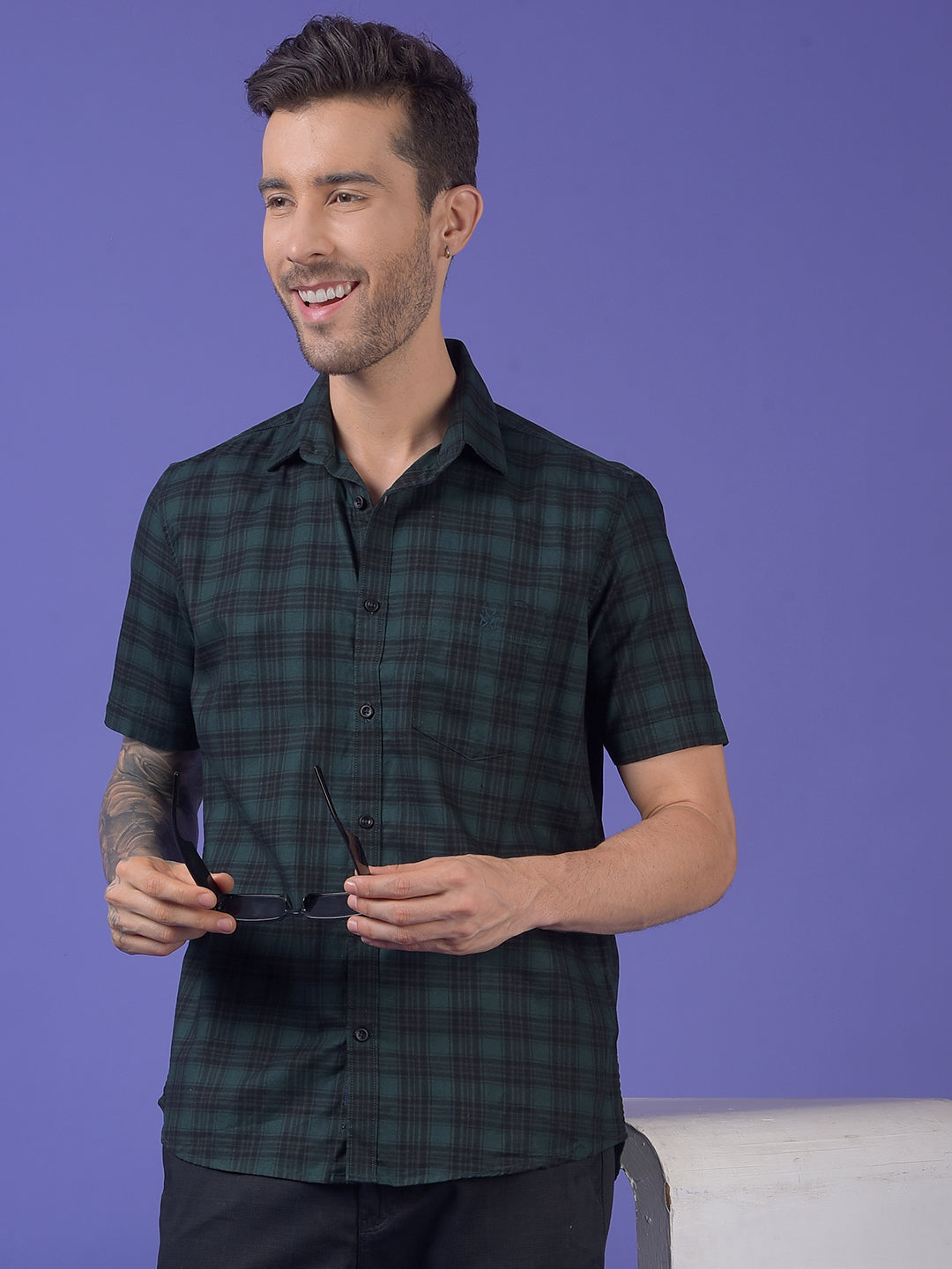 Green Checked 100% Cotton Shirt