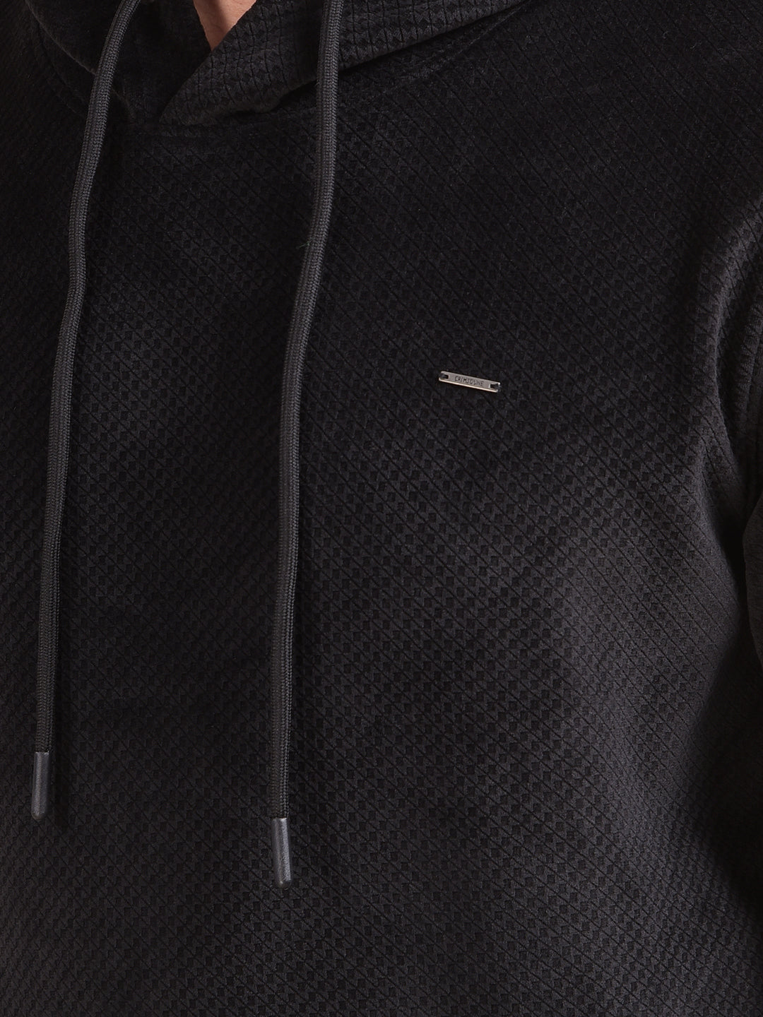 Black Jacquard Hooded Neck Sweatshirt