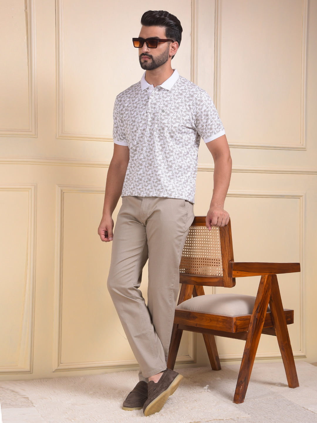 Beige Printed Trousers