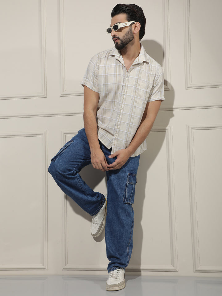 Beige Checked Linen Shirt