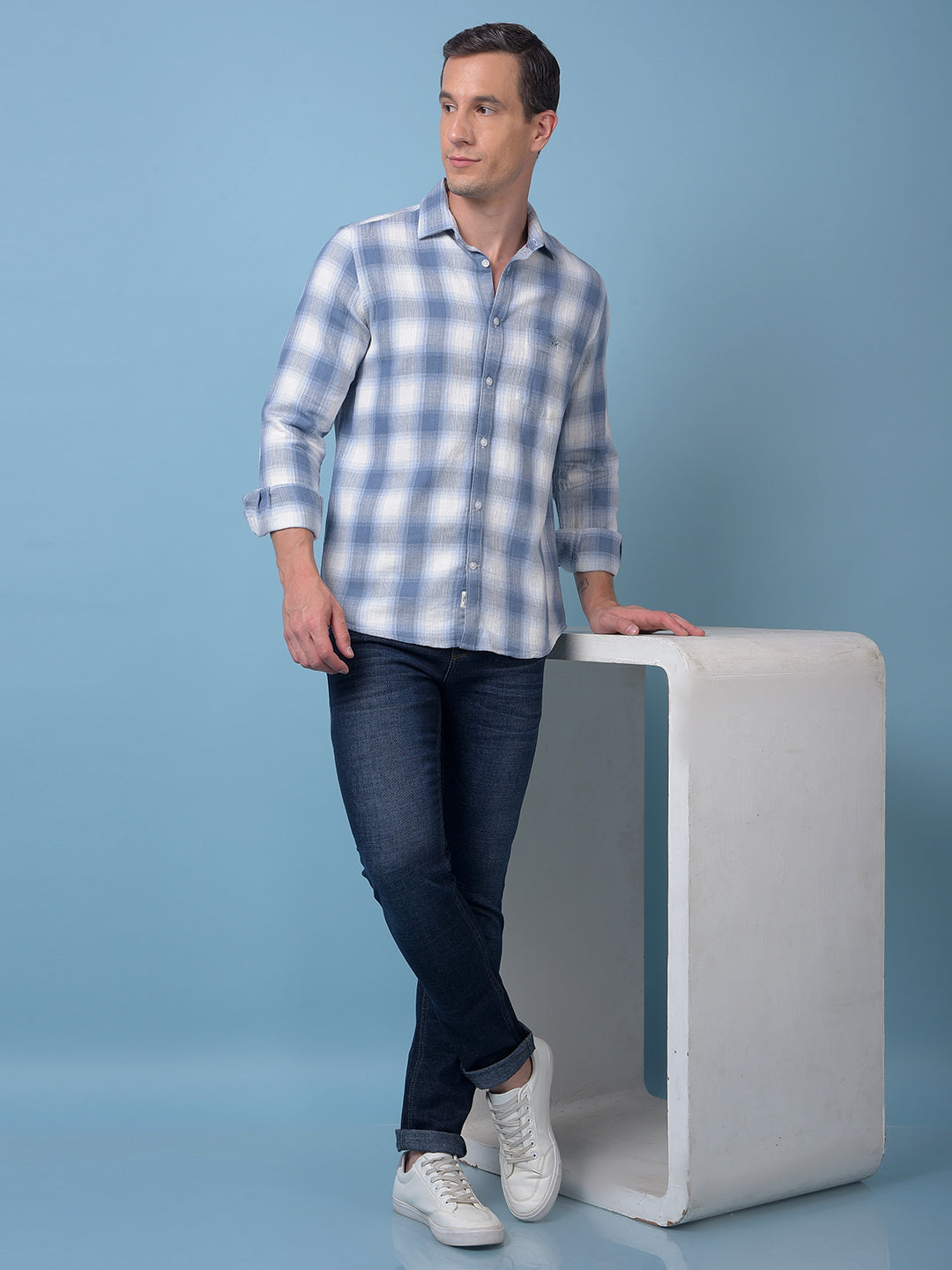 Blue Checked 100% Cotton Shirt