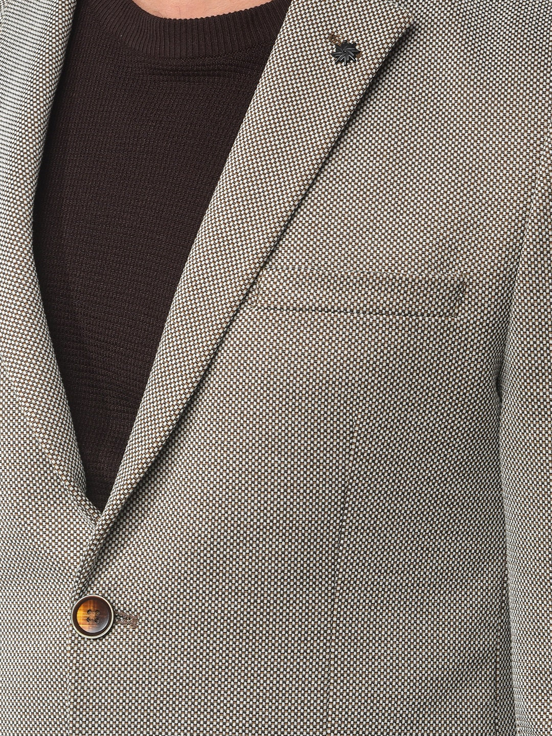 Brown Notched Lapel Single-Breasted Blazer