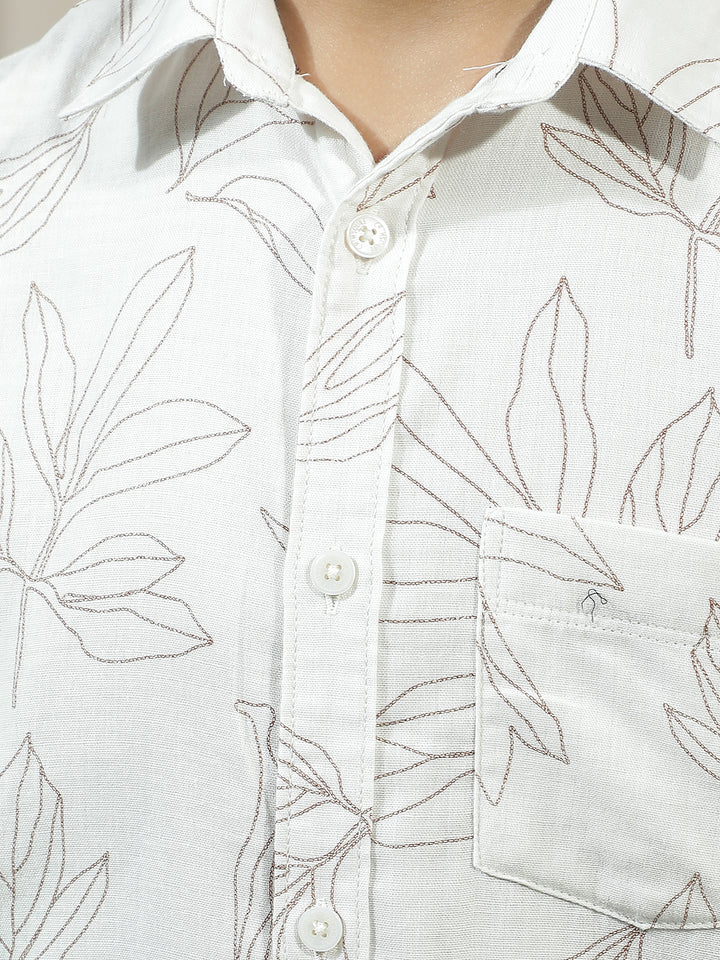 White 100% Cotton Floral Print Shirt