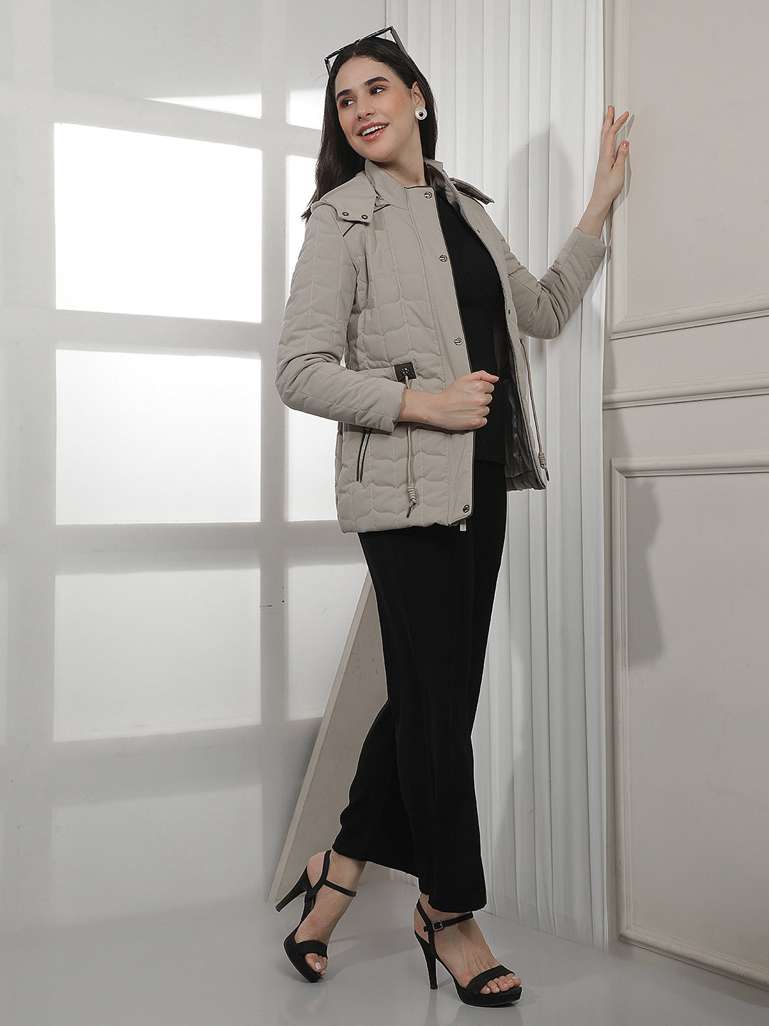 Beige Hooded Puffer Jacket
